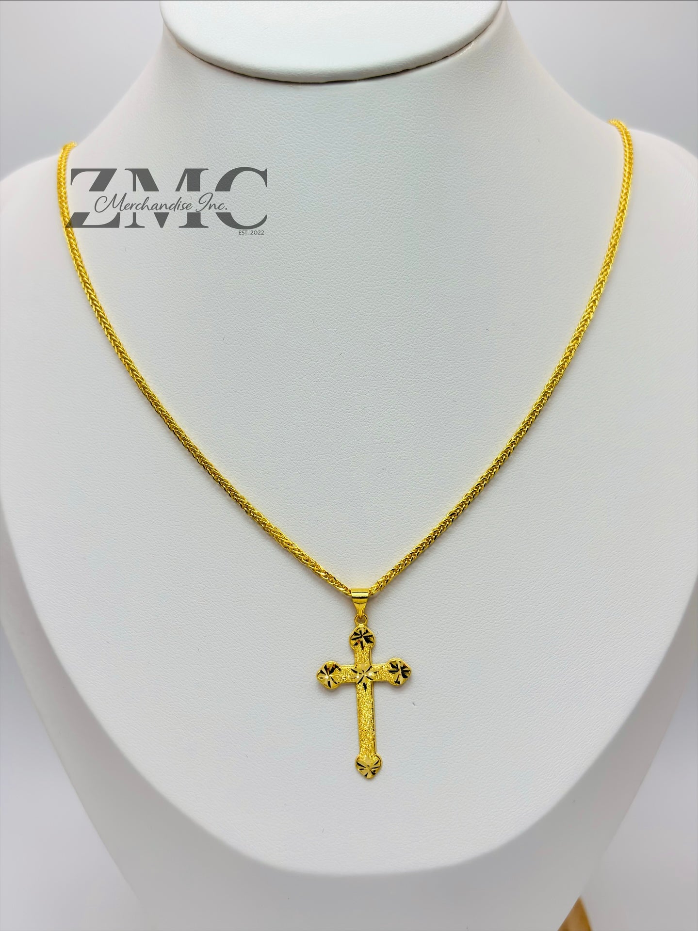 18K Gold Diamond Cut Cross Necklace