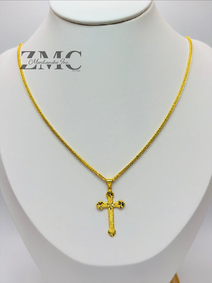 18K Gold Diamond Cut Cross Necklace
