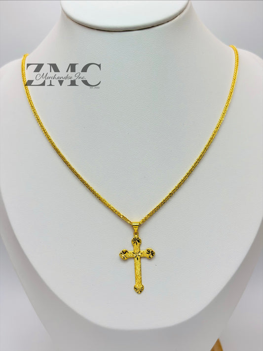 18K Gold Diamond Cut Cross Necklace