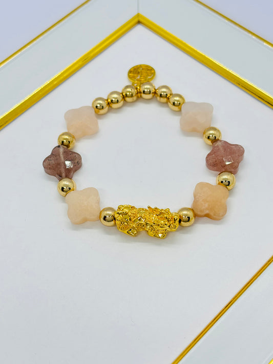 18K Gold  Lucky Piyao/ Pi Xiu Clover Bracelet  ( Hollow Empty Inside) Large Size