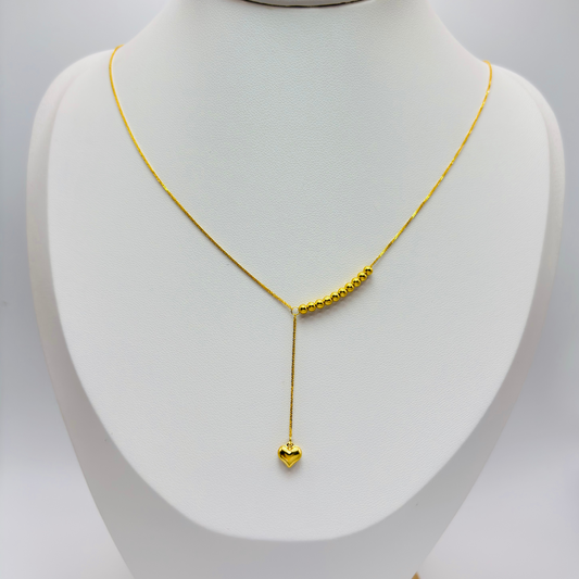 18K Gold Running Ball with Heart Necklace