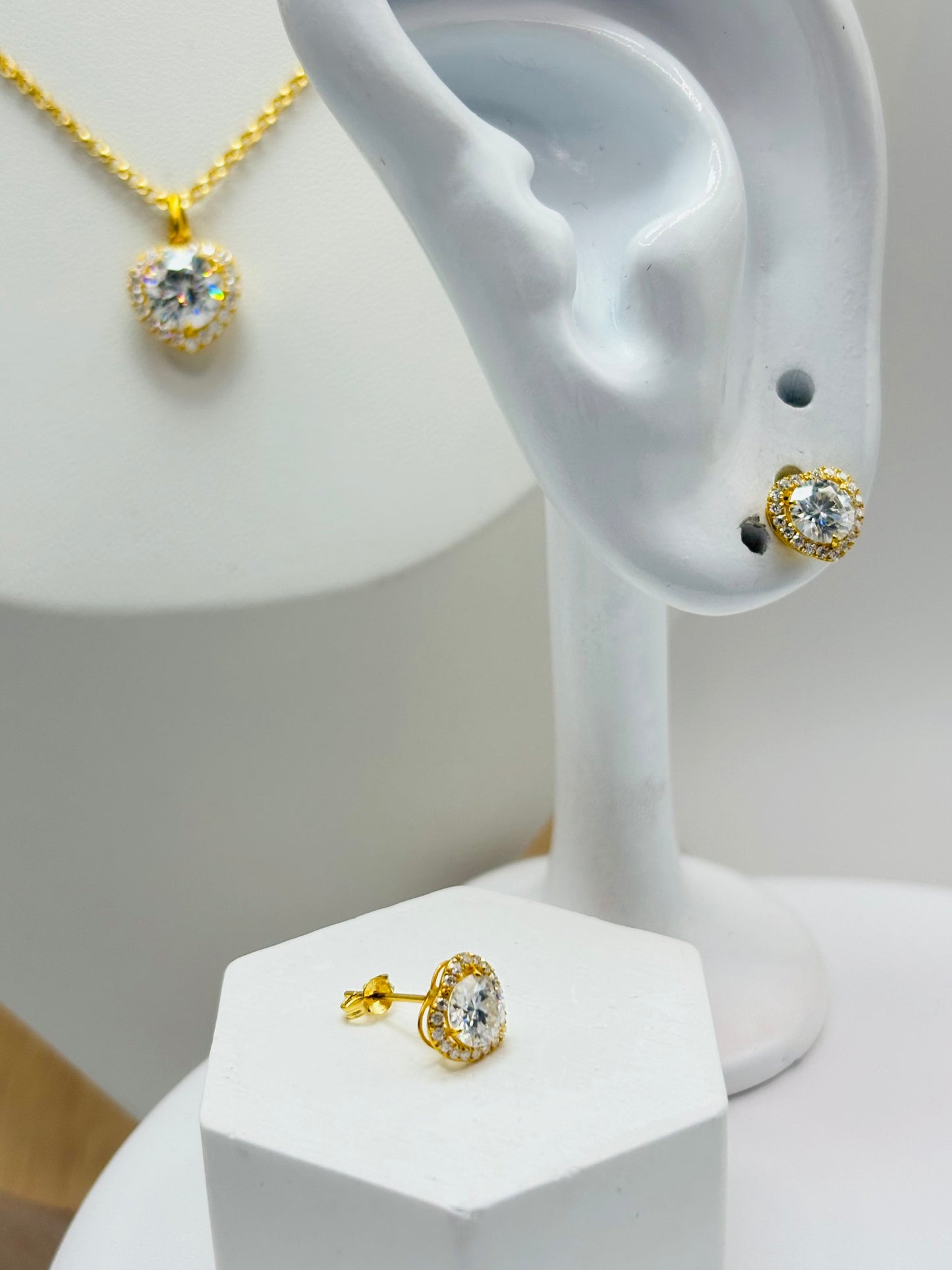 18K Gold Moissanite Diamond Necklace and Earrings Set