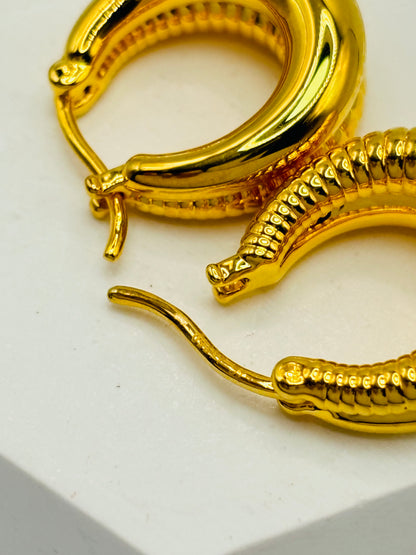 18K Gold Plain/Door Knocker Loop Earrings Back to Back Design (Electroform)