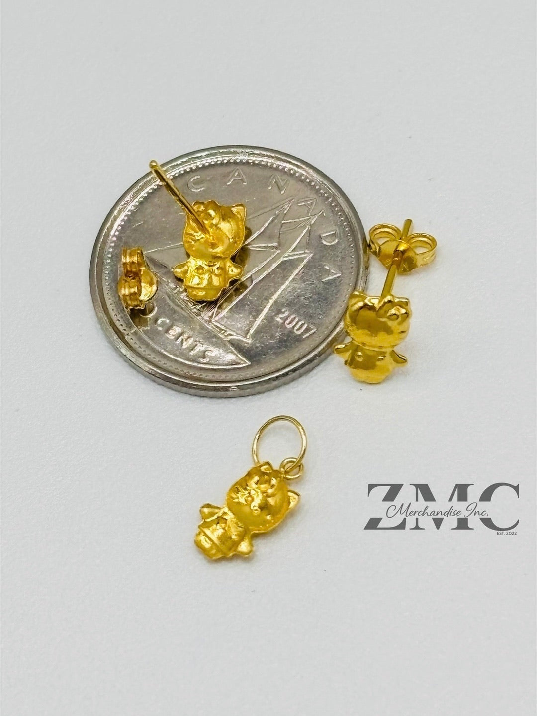 18K Gold HK Kids Earrings and Pendant Set