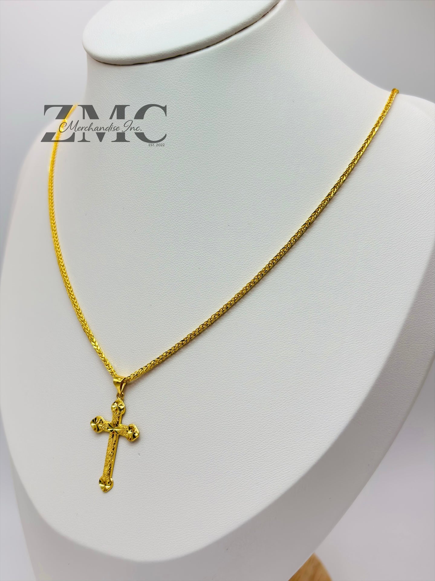 18K Gold Diamond Cut Cross Necklace