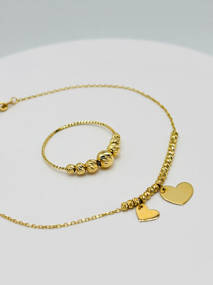 18K Gold Diamond Cut Ball Ring and Bracelet Set