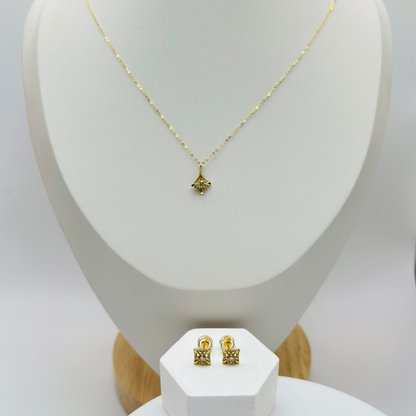 K18 Japan Gold Pendant and Earrings Natural Diamonds with FREE 18K Gold Chain Set