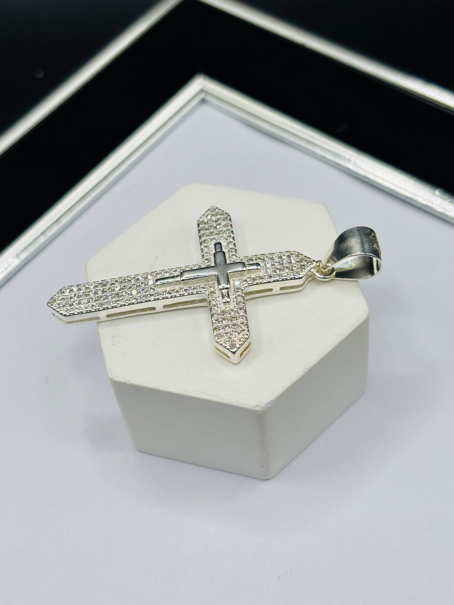 S925 Silver Big Stone Cross Pendant