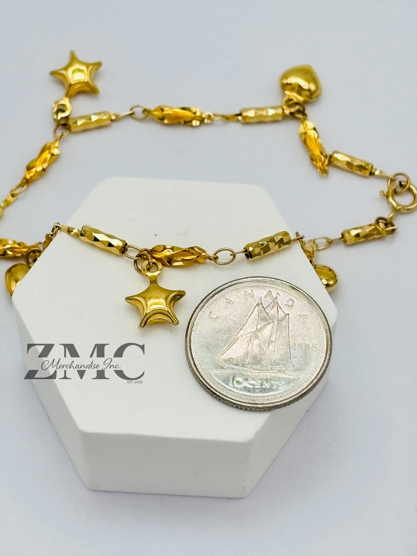 18K Gold Heart and Star Bracelet