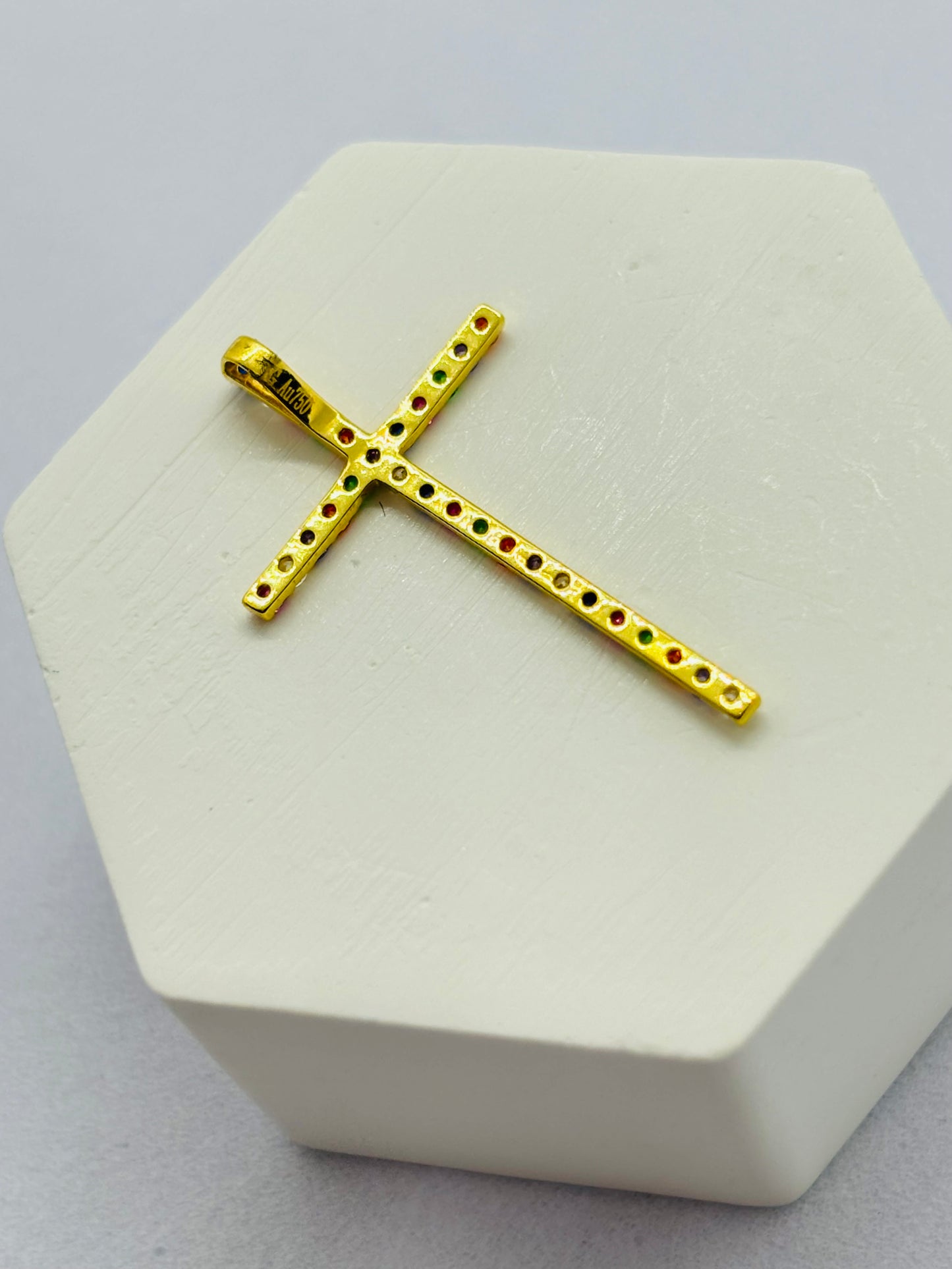 18K Gold Multicolour Cross Pendant