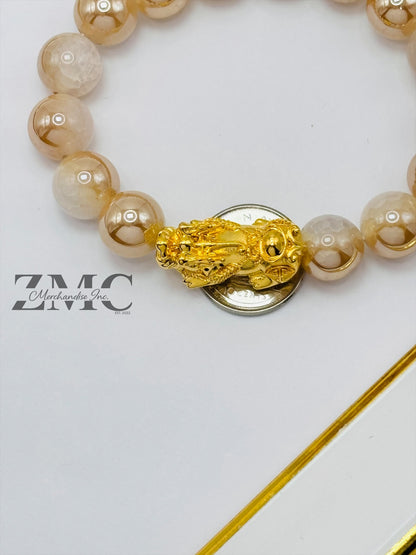 18K Gold Lucky Piyao/ Pi Xiu  Bracelet Sand Stone ( Hollow Empty Inside) Large