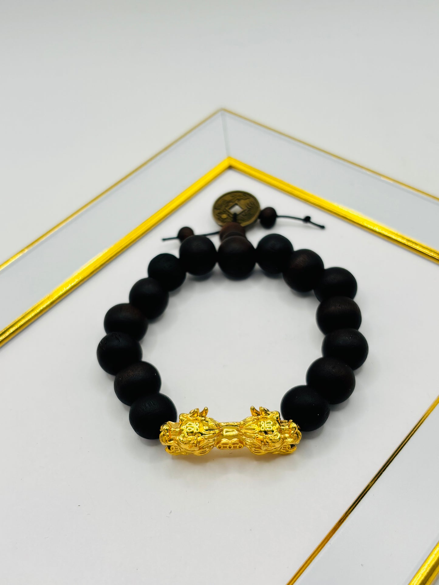 18K Gold Lucky Dragon Wood Stone ( Hollow Empty Inside) XXL