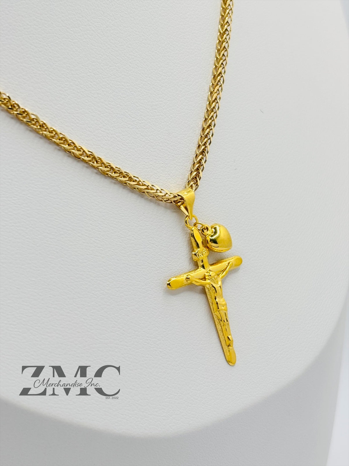 18K Gold Cross & Heart Necklace