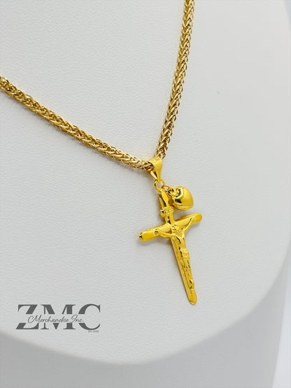 18K Gold Cross & Heart Necklace