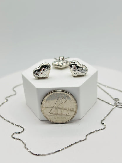 18K White Gold Heart Earrings and Necklace Set
