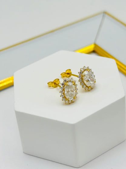 18K Gold Oval Moissanite Diamond Earrings