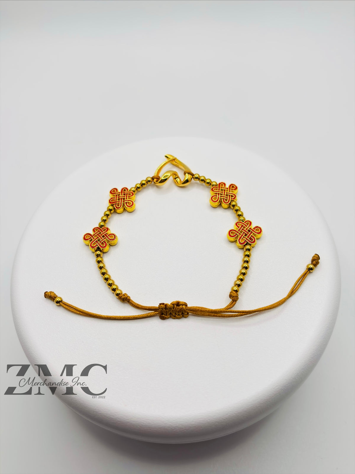 18K Gold Open Heart Lucky Mystic Knot String Bracelet (Electroform Heart)