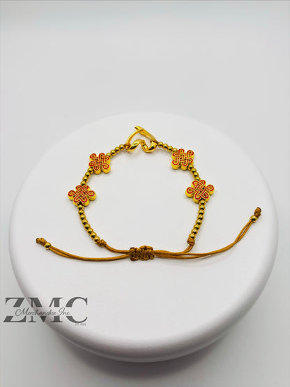 18K Gold Open Heart Lucky Mystic Knot String Bracelet (Electroform Heart)