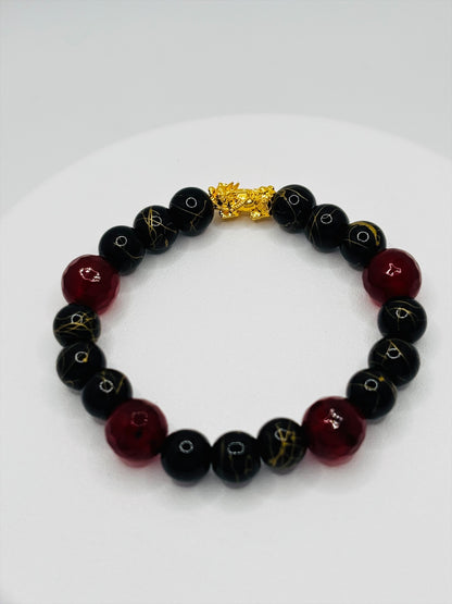 18K Gold Lucky Piyao/ Pi Xiu Red Chalcedony Bracelet ( Hollow Empty Inside) Small