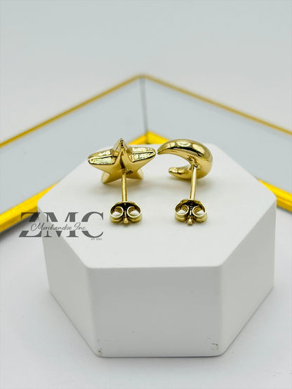 18K Gold Moon & Star Earrings