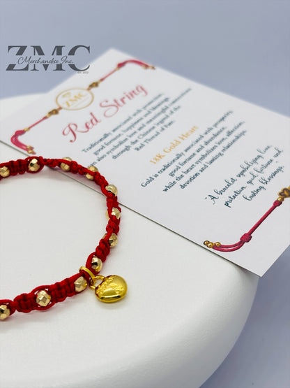 18K Gold Red Heart Small String Bracelet