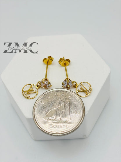 18K Gold Dangling Zircon Stone Earrings