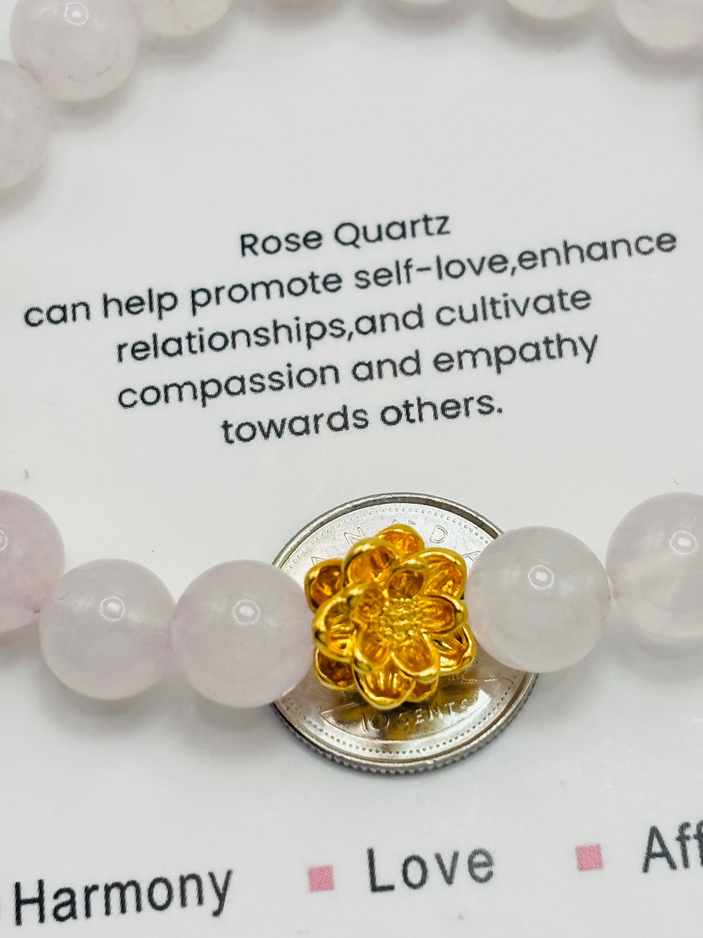 18K Gold Lucky Lotus Flower Bracelet Rose Quartz Stone ( Hollow Empty Inside)