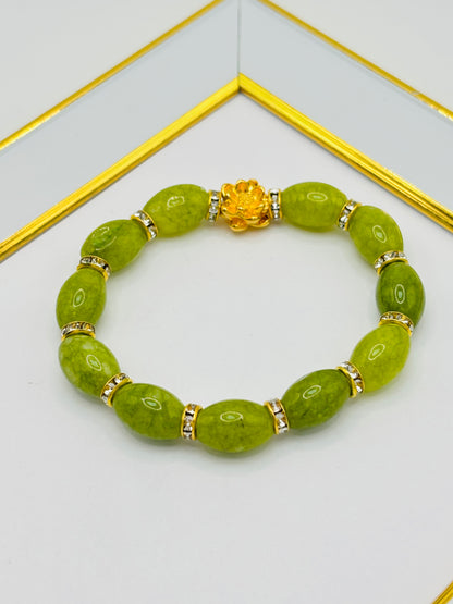 18K Gold Lucky Lotus Flower Jade Stone  ( Hollow Empty Inside) Medium Size