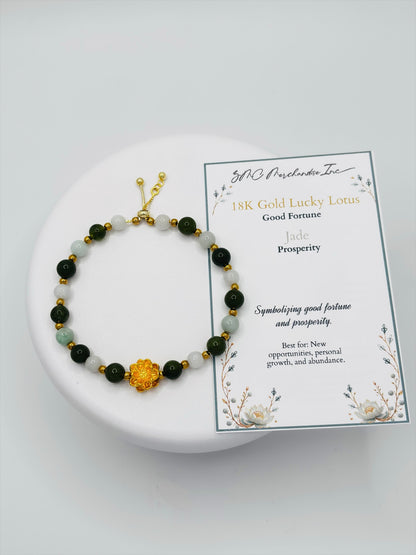 18K Gold Lucky Lotus Jade Bracelet ( Hollow Empty Inside)