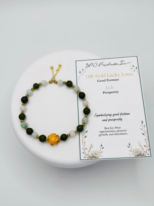 18K Gold Lucky Lotus Jade Bracelet ( Hollow Empty Inside)