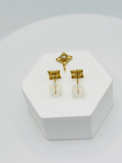 K18 Japan Gold Pendant and Earrings Natural Diamonds Set