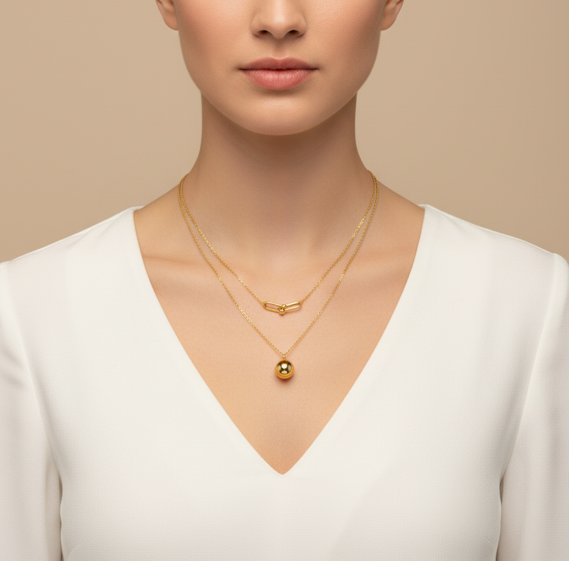 K18 Japan Gold Layered Attached Necklace