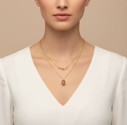 K18 Japan Gold Layered Attached Necklace