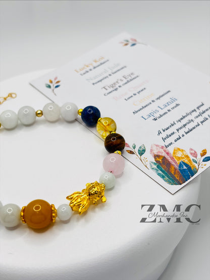 18K Gold Lucky Koi Fish Bracelet Mix Lucky Stone ( Hollow Empty Inside)