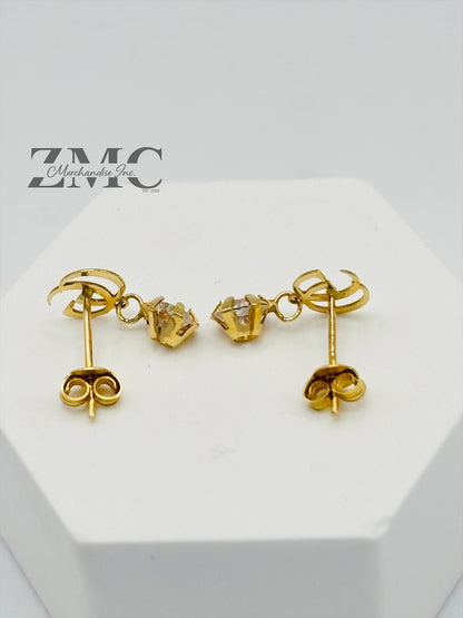 18K Gold Dangling Zircon Stone Earrings