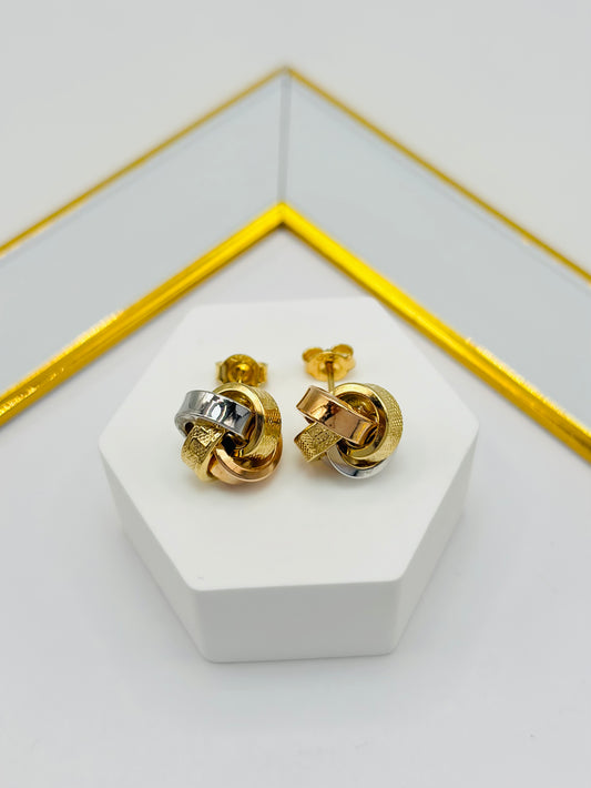 18K Gold Tri-color Knot Earrings
