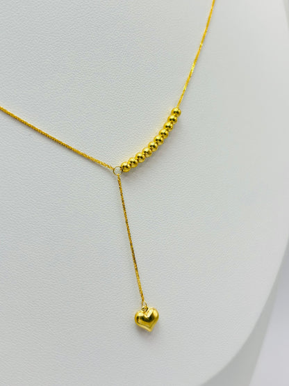18K Gold Running Ball with Heart Necklace