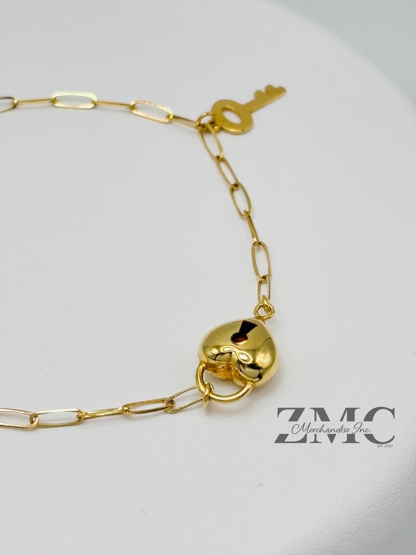 18K Gold Heart and Key Bracelet
