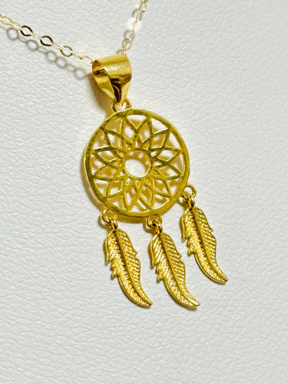 18K Gold dream Catcher Earrings and Pendant Set