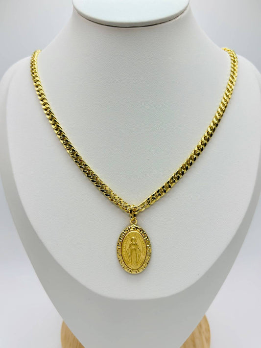 18K Gold Oval Mama Mary Necklace