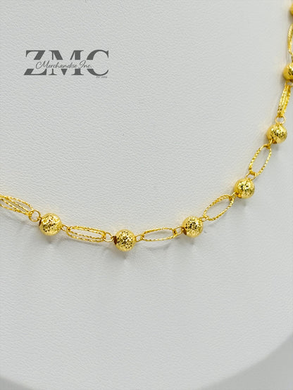 18K Gold Diamond Cut Ball Earrings and Necklace Set