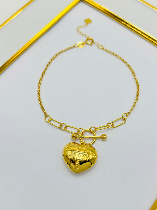 18K Gold Heart Attached Bracelet