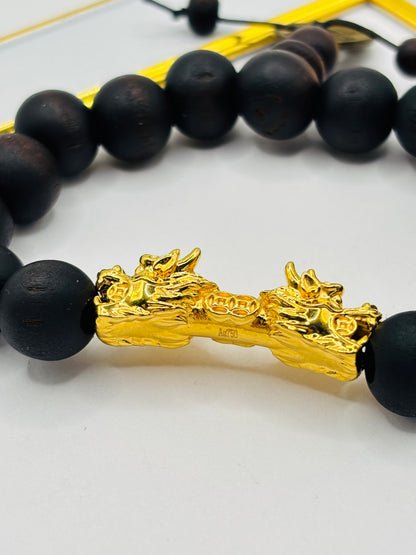 18K Gold Lucky Dragon Wood Stone ( Hollow Empty Inside) XXL