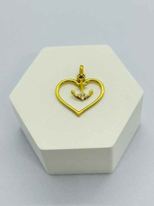18K Gold Heart and Anchor Pendant