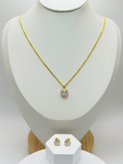 18K Gold Heart Moissanite Diamond Earrings and Necklace Set