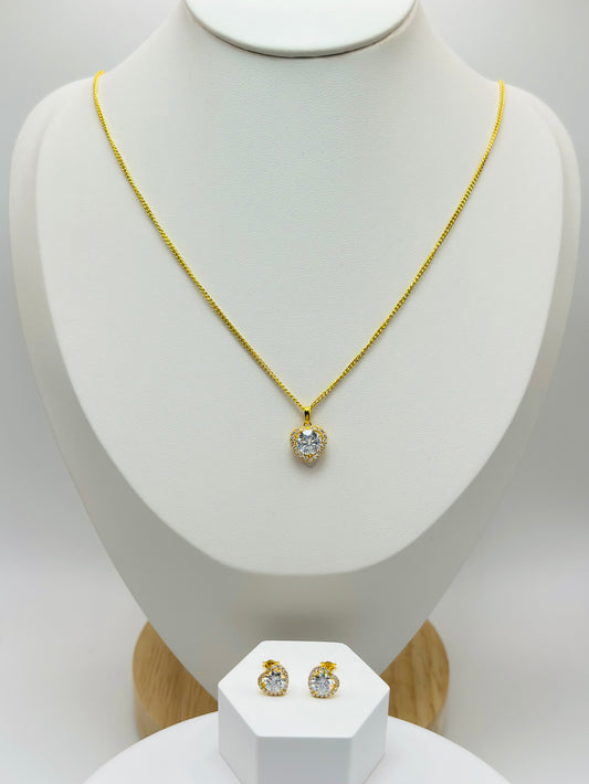 18K Gold Heart Moissanite Diamond Earrings and Necklace Set