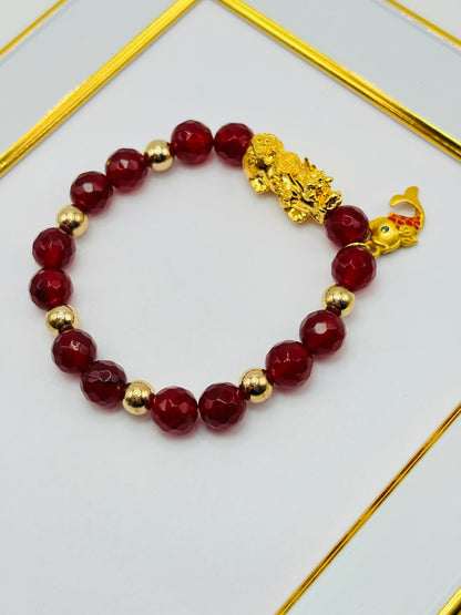 18K Gold  Lucky Piyao/ Pi Xiu Bracelet Red Koi ( Hollow Empty Inside) Extra Large Size