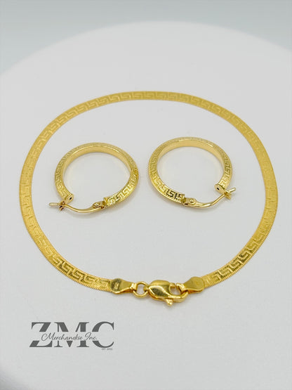 18K Gold F Bracelet and Loop Earrings Set