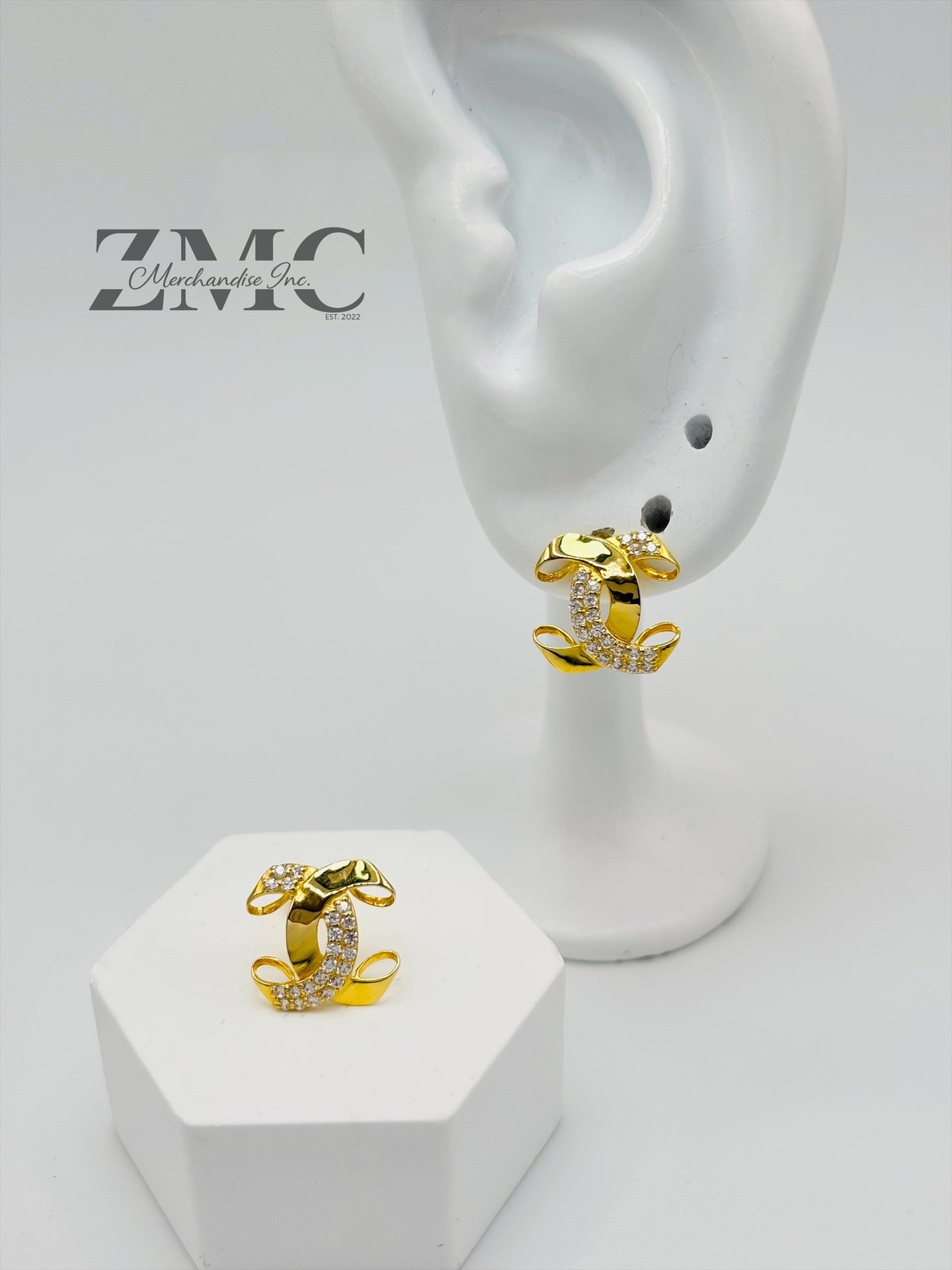18K Gold C with Stone Earrings