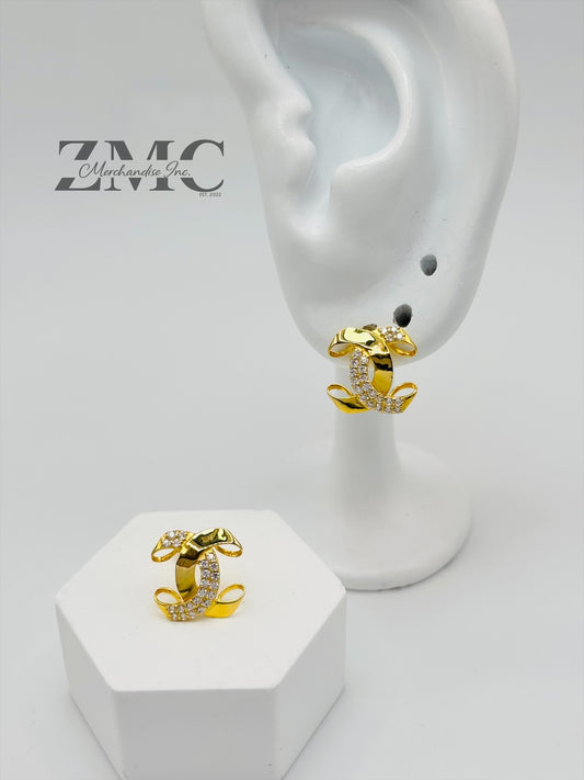 18K Gold C with Stone Earrings